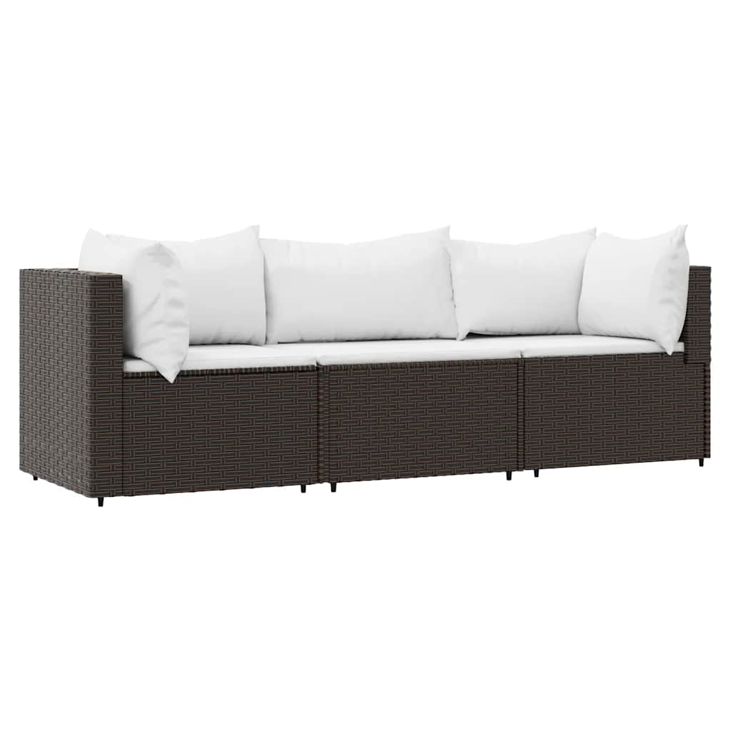 Set Mobili da Giardino 3 pz con Cuscini in Polyrattan Marrone - homemem39
