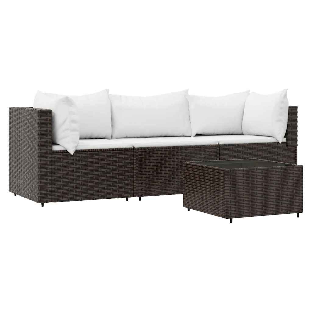 Set Mobili da Giardino 4 pz con Cuscini in Polyrattan Marrone - homemem39