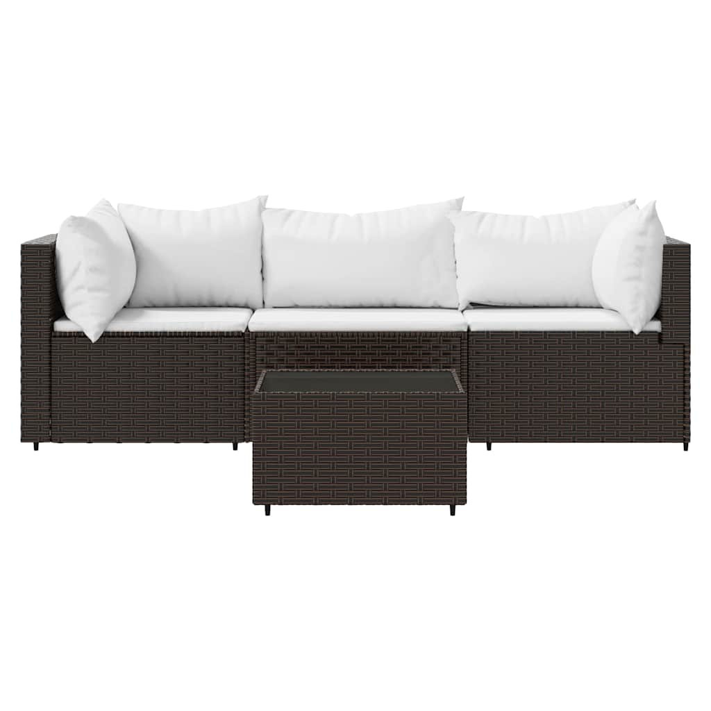 Set Mobili da Giardino 4 pz con Cuscini in Polyrattan Marrone - homemem39