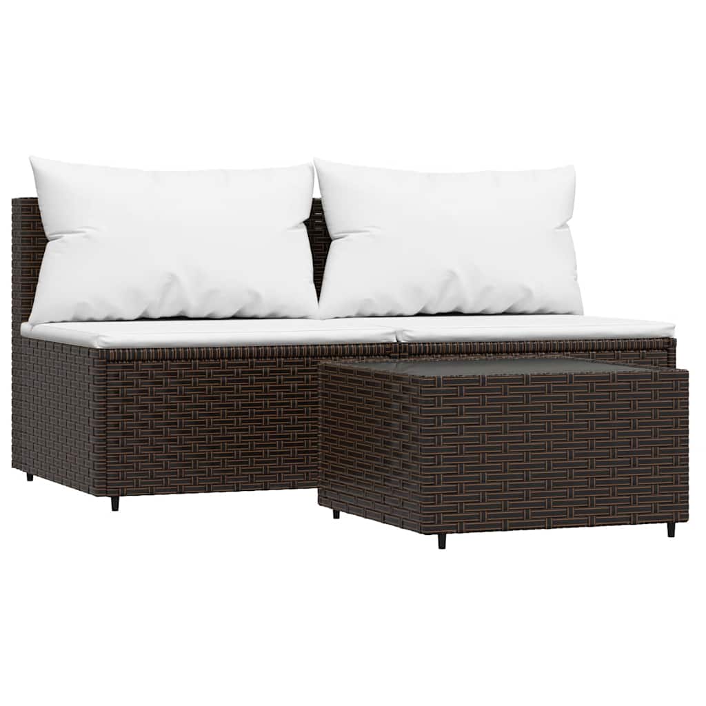 Set Mobili da Giardino 3 pz con Cuscini in Polyrattan Marrone - homemem39
