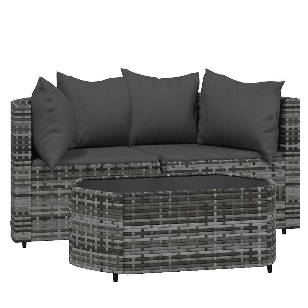 Set Divani da Giardino 3 pz con Cuscini in Polyrattan Grigio - homemem39