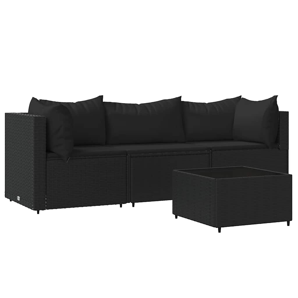 Set Divani da Giardino 4 pz con Cuscini Nero in Polyrattan - homemem39