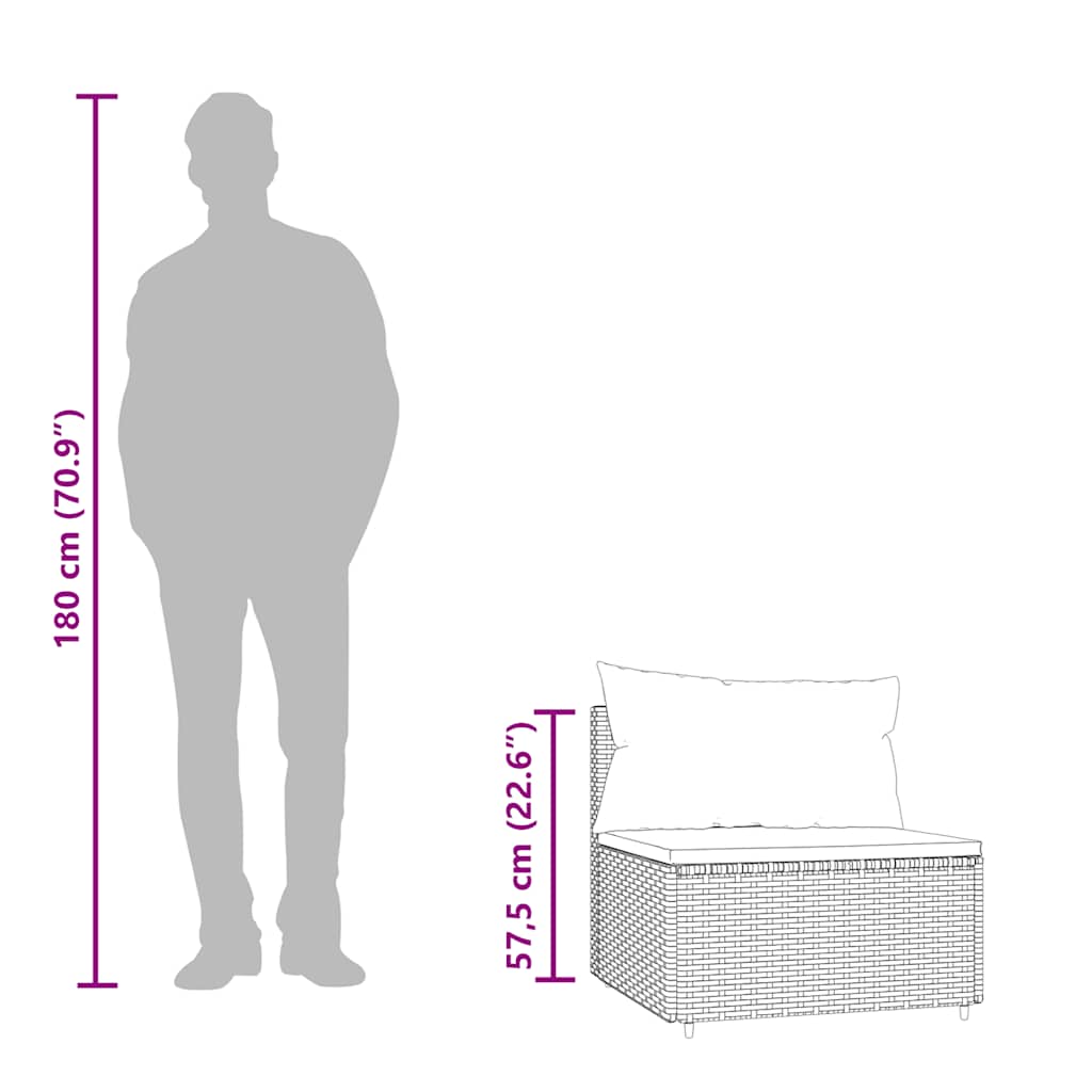Divano Centrale da Giardino con Cuscini in Polyrattan Nero - homemem39