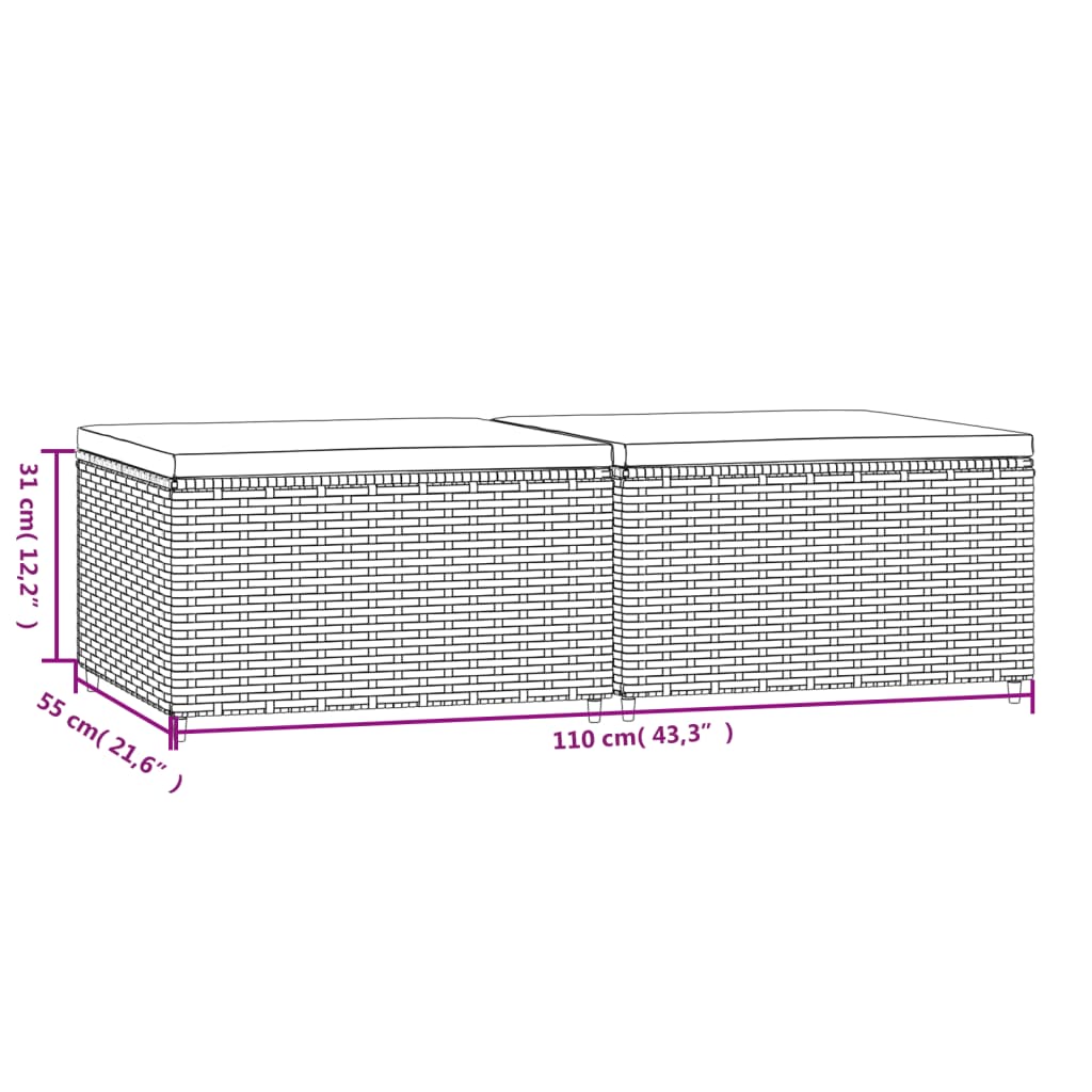 Poggiapiedi da Giardino con Cuscini in Polyrattan Nero | homemem39
