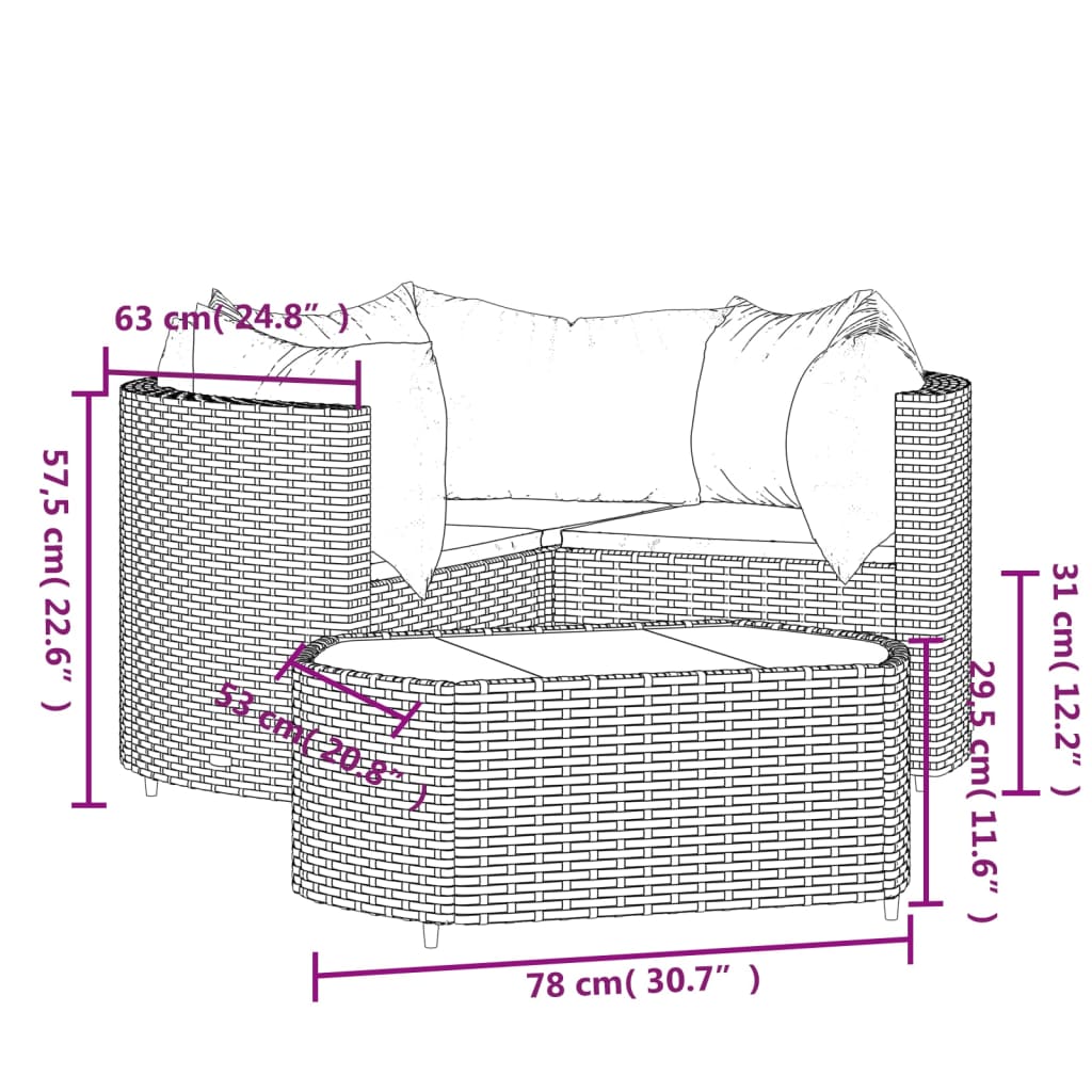 Set Divani da Giardino 4 pz con Cuscini Nero in Polyrattan | homemem39