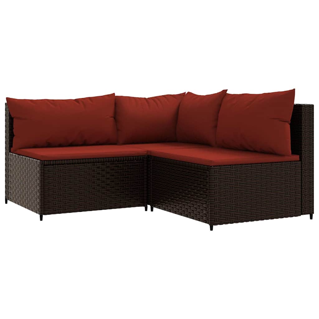 Set Mobili da Giardino 3 pz con Cuscini in Polyrattan Marrone - homemem39