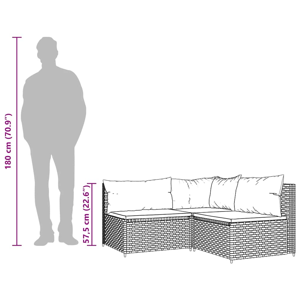 Set Mobili da Giardino 3 pz con Cuscini in Polyrattan Marrone | homemem39