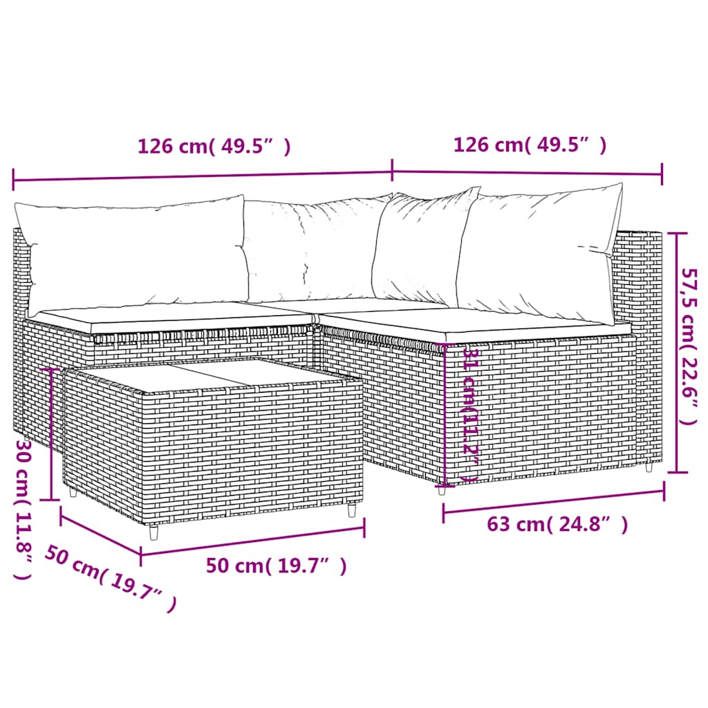 Set Mobili da Giardino 4 pz con Cuscini in Polyrattan Marrone | homemem39
