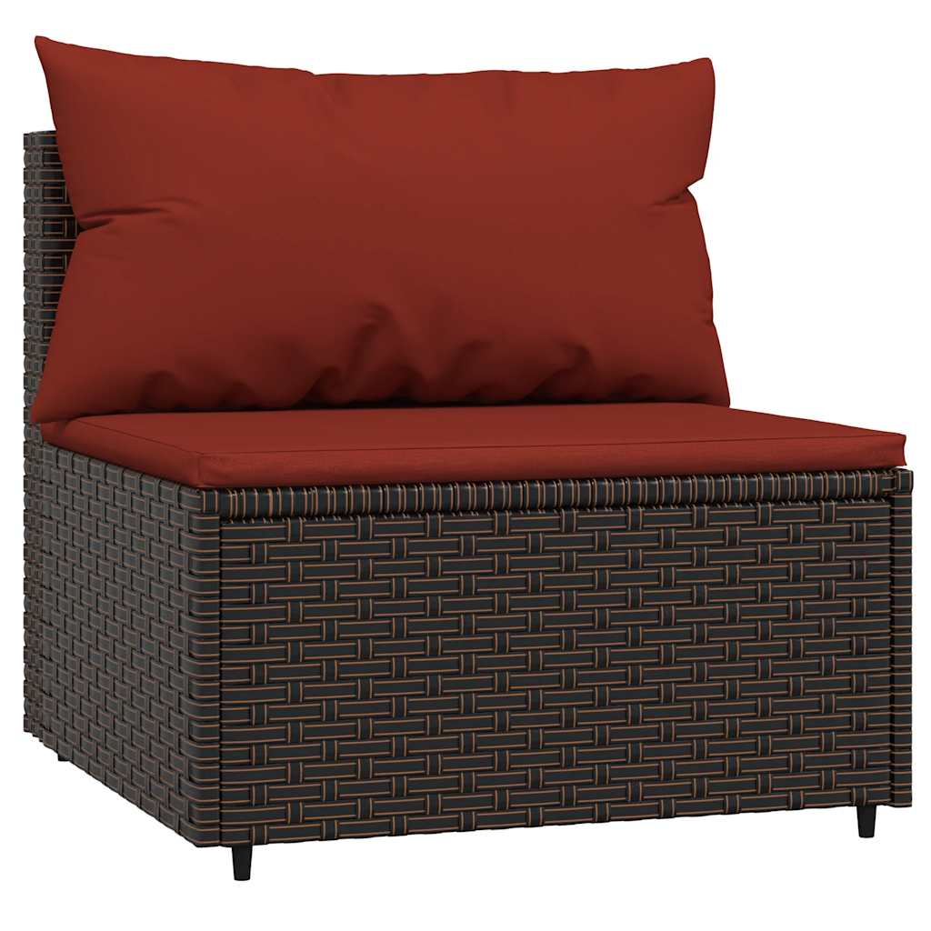 Divano Centrale da Giardino con Cuscini in Polyrattan Marrone - homemem39