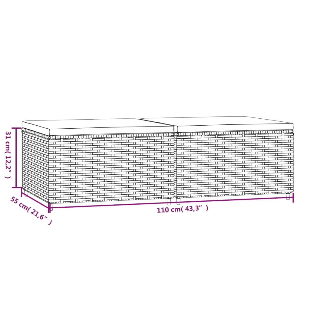 Poggiapiedi da Giardino con Cuscini 2 pz in Polyrattan Marrone | homemem39