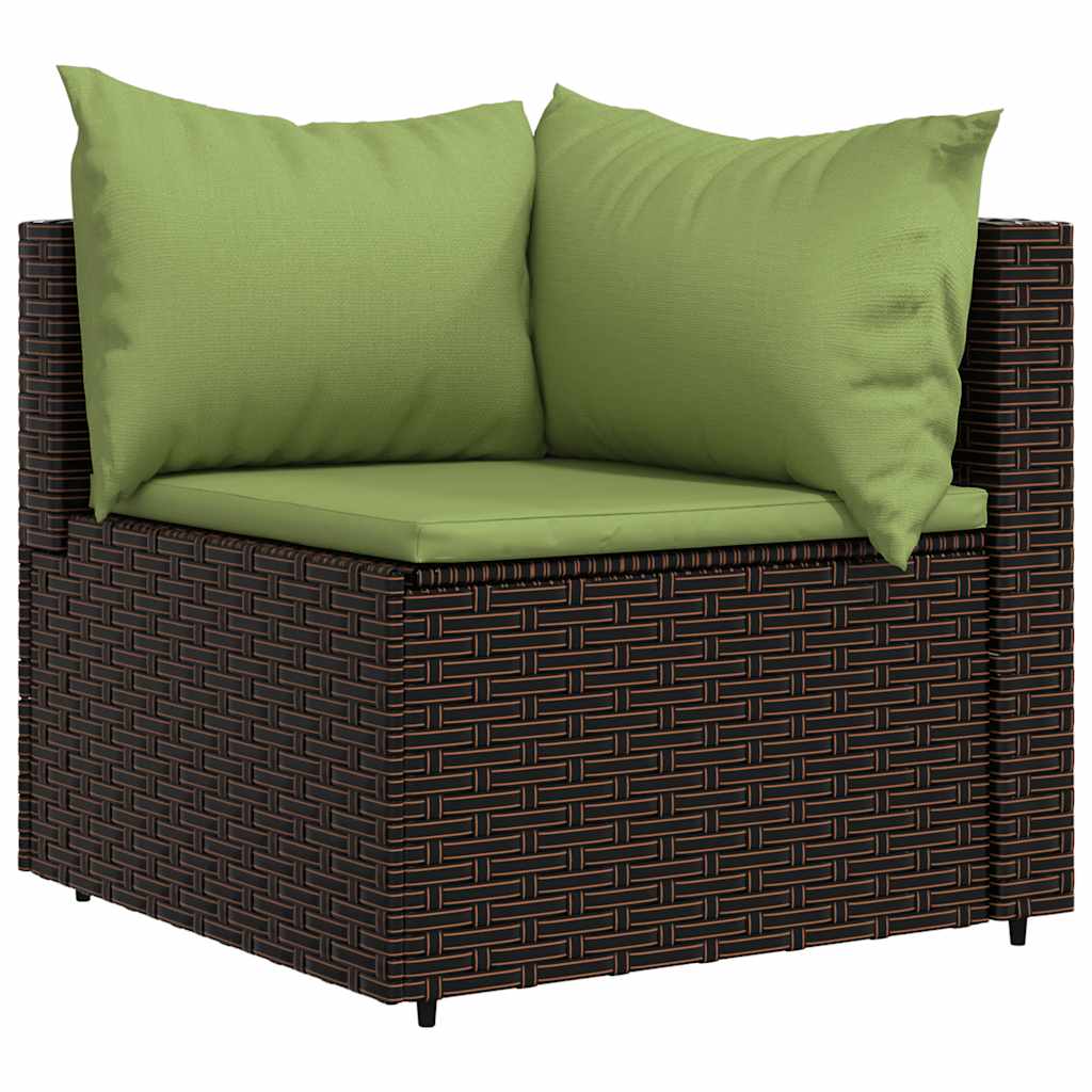 Divano Angolare da Giardino con Cuscini in Polyrattan Marrone - homemem39