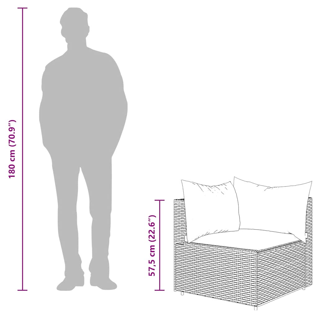 Divano Angolare da Giardino con Cuscini in Polyrattan Marrone