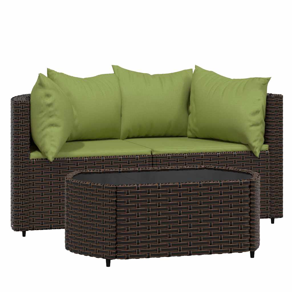 Set Mobili da Giardino 3 pz con Cuscini in Polyrattan Marrone - homemem39