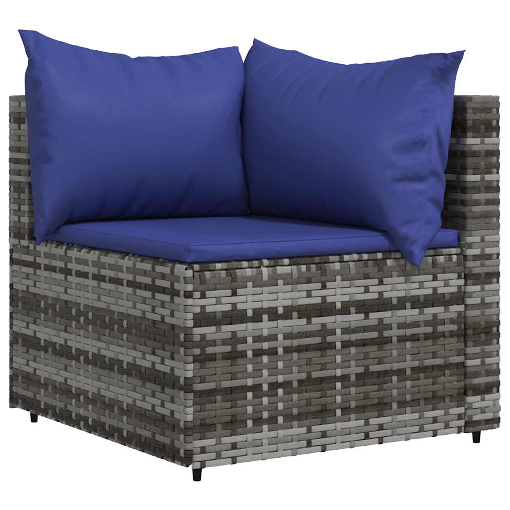 Divano Angolare da Giardino con Cuscini in Polyrattan Grigio - homemem39