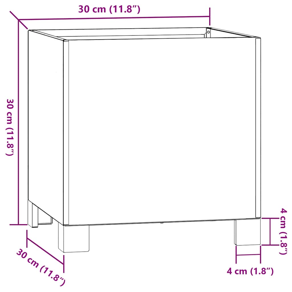 Fioriera con Gambe Ruggine 30x30x30 cm Acciaio Corten