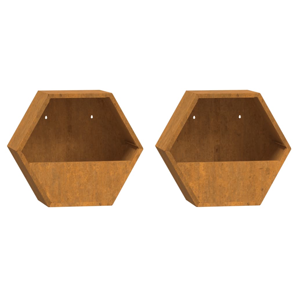 Fioriere da Parete 2 pz Ruggine in Acciaio Corten 30x10x25 cm - homemem39