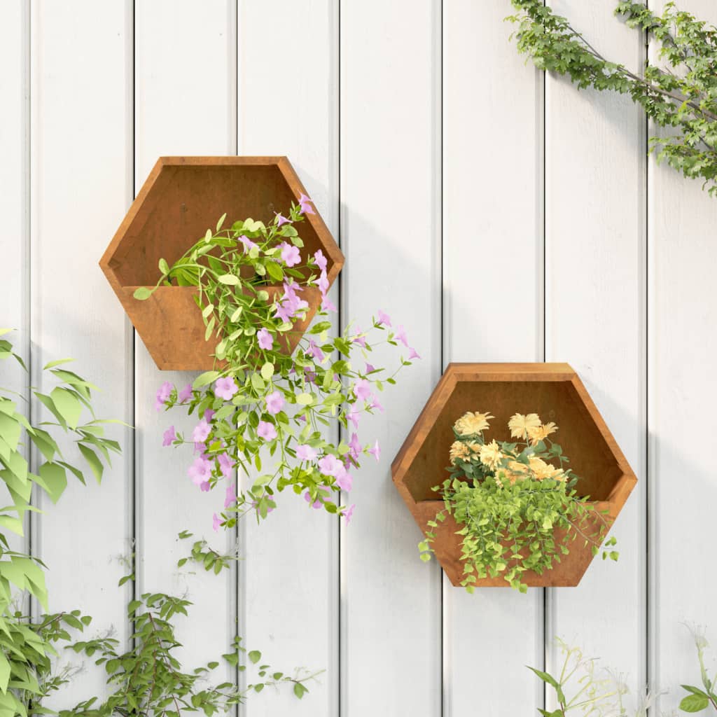 Fioriere da Parete 2 pz Ruggine in Acciaio Corten 30x10x25 cm - homemem39