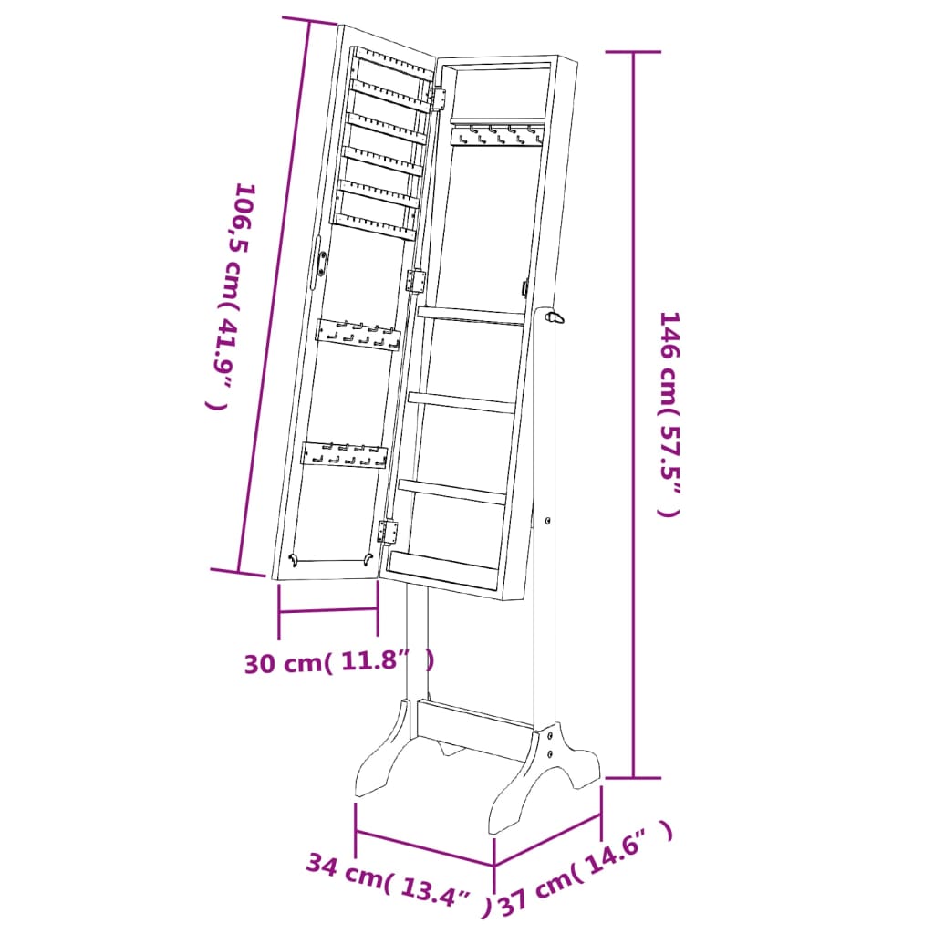 Specchio Autoportante Bianco 34x37x146 cm | homemem39