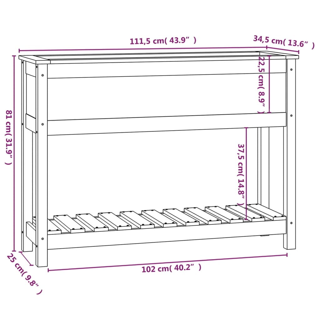 Fioriera con Mensola Grigia 111,5x34,5x81cm Legno Massello Pino | homemem39