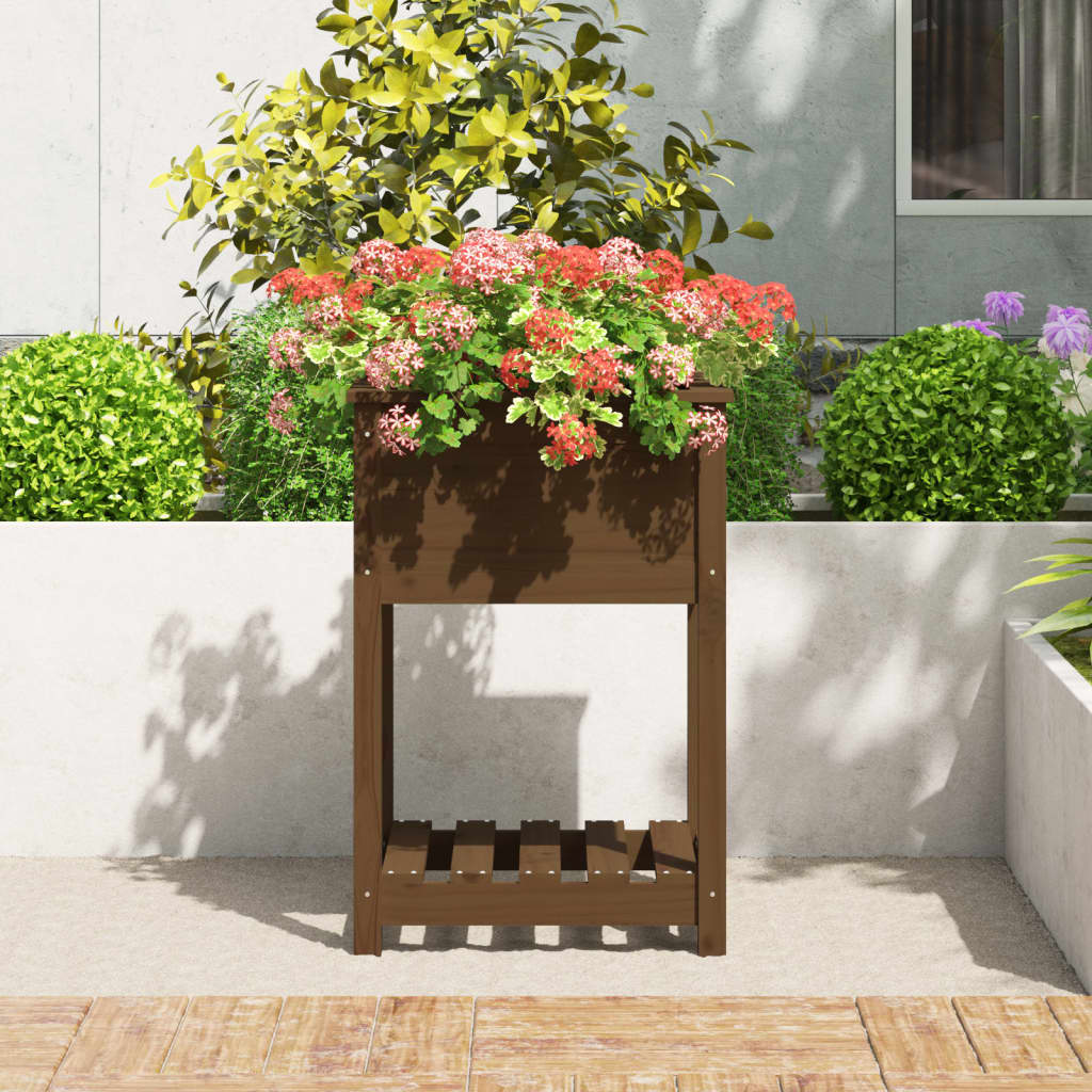 Fioriera con Mensola Ambra 54x54x81cm in Legno Massello di Pino - homemem39