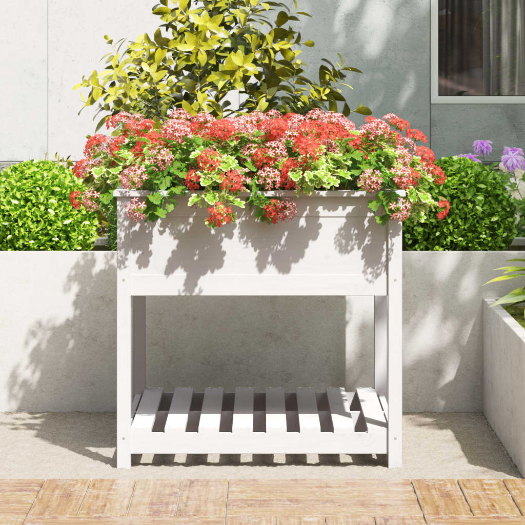 Fioriera con Mensola Bianca 82,5x82,5x81 cm Legno Massello Pino - homemem39