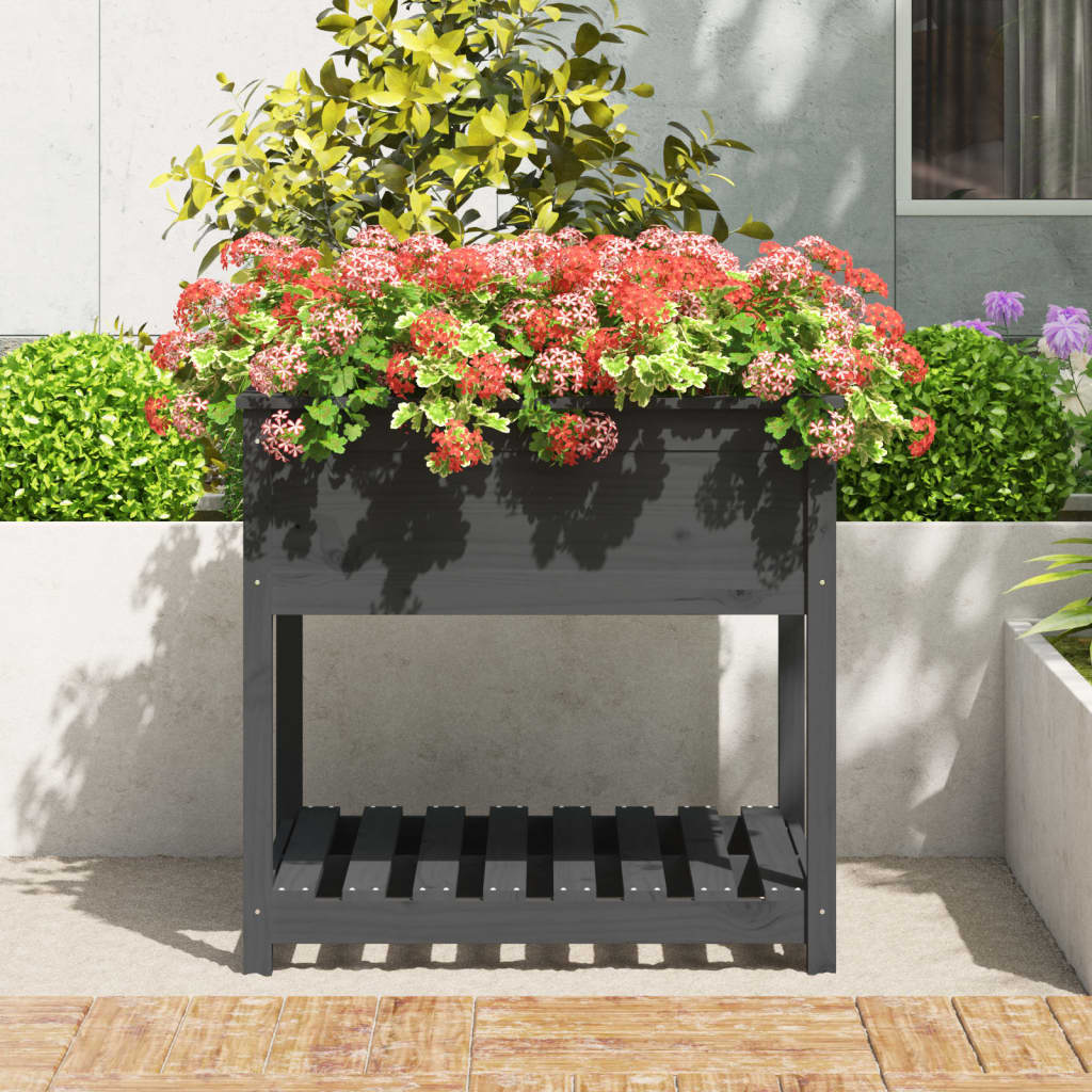Fioriera con Mensola Grigia 82,5x82,5x81 cm Legno Massello Pino - homemem39