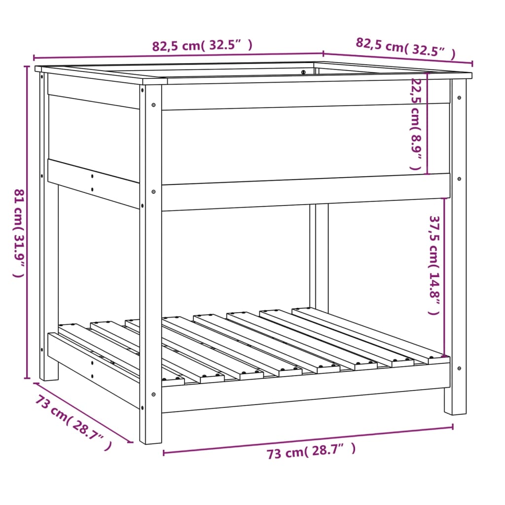 Fioriera con Mensola Grigia 82,5x82,5x81 cm Legno Massello Pino | homemem39
