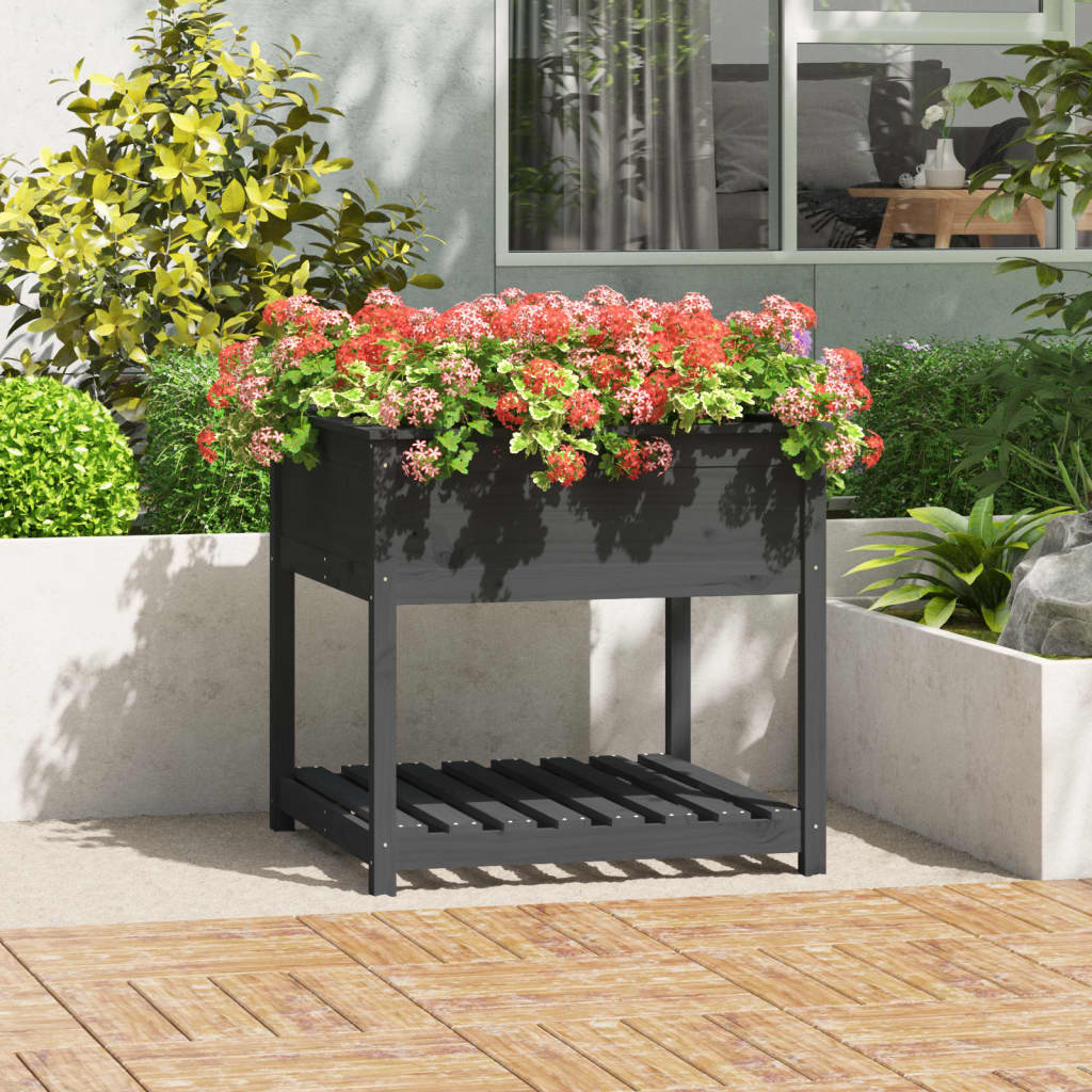 Fioriera con Mensola Grigia 82,5x82,5x81 cm Legno Massello Pino - homemem39
