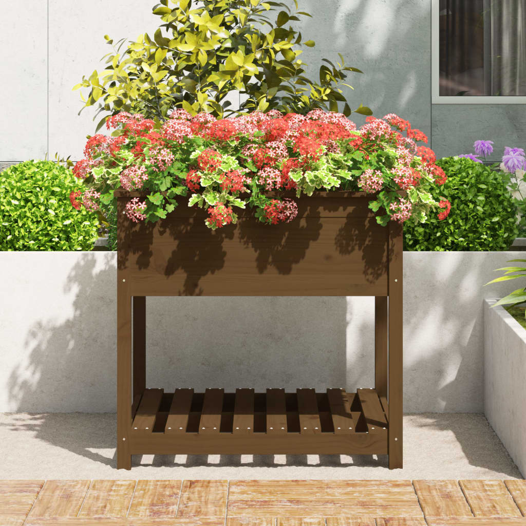 Fioriera con Mensola Ambra 82,5x82,5x81 cm Legno Massello Pino - homemem39