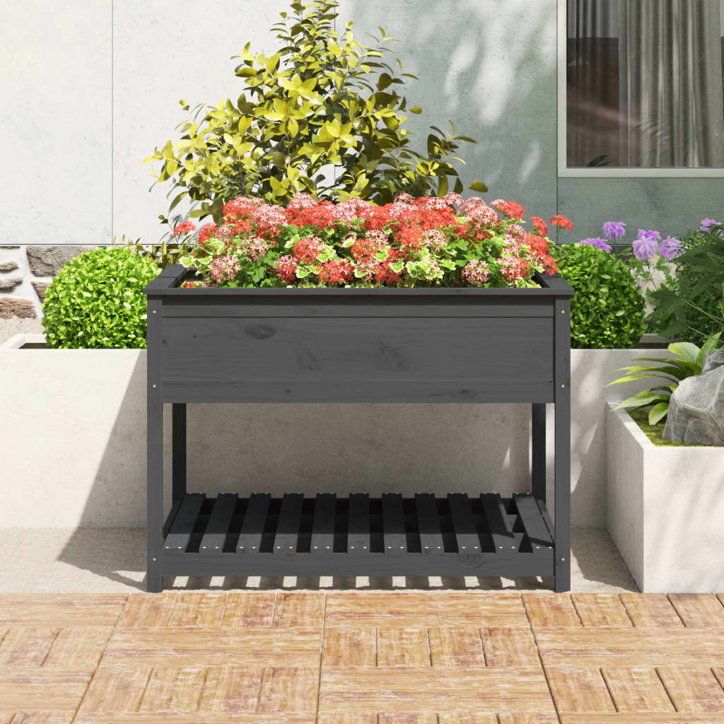 Fioriera Mensola Grigia 111,5x111,5x81cm Legno Massello di Pino - homemem39