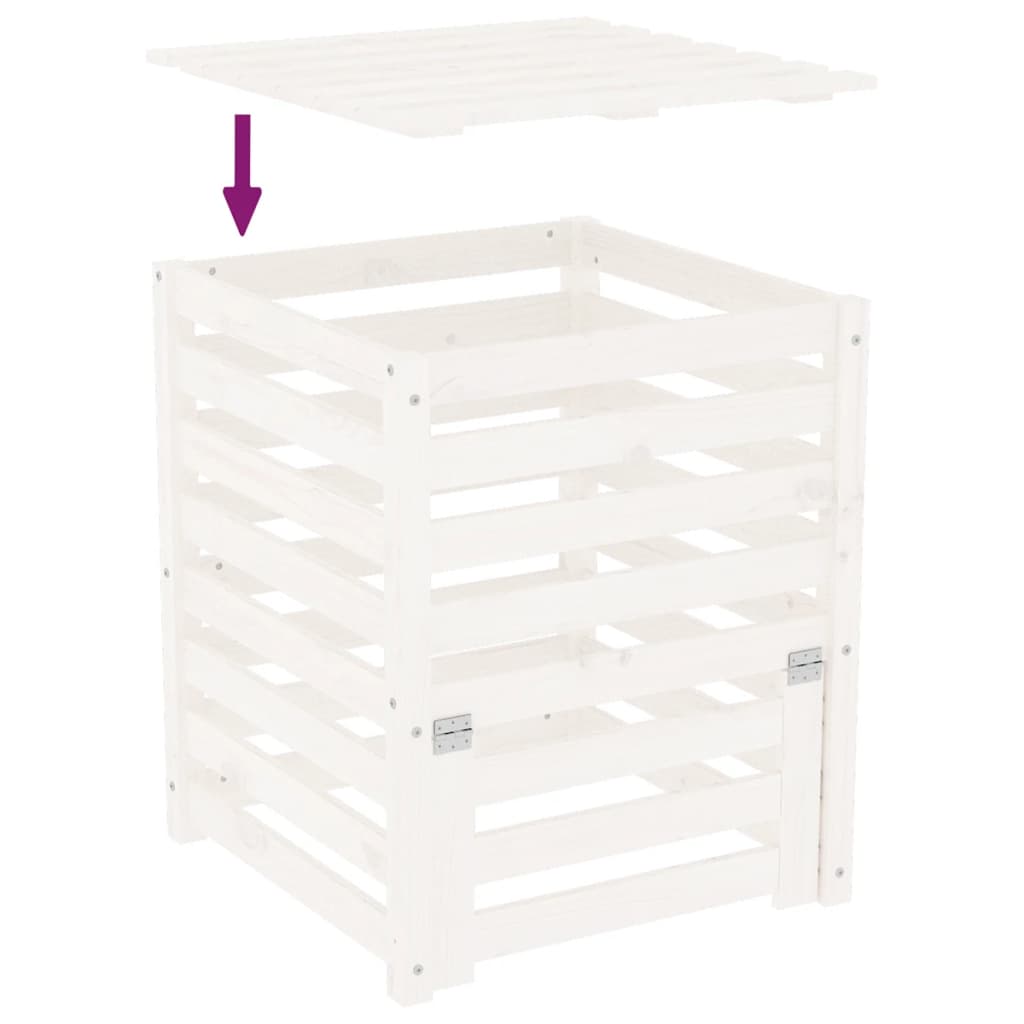 Compostiera Bianca 63,5x63,5x77,5 cm in Legno Massello di Pino - homemem39