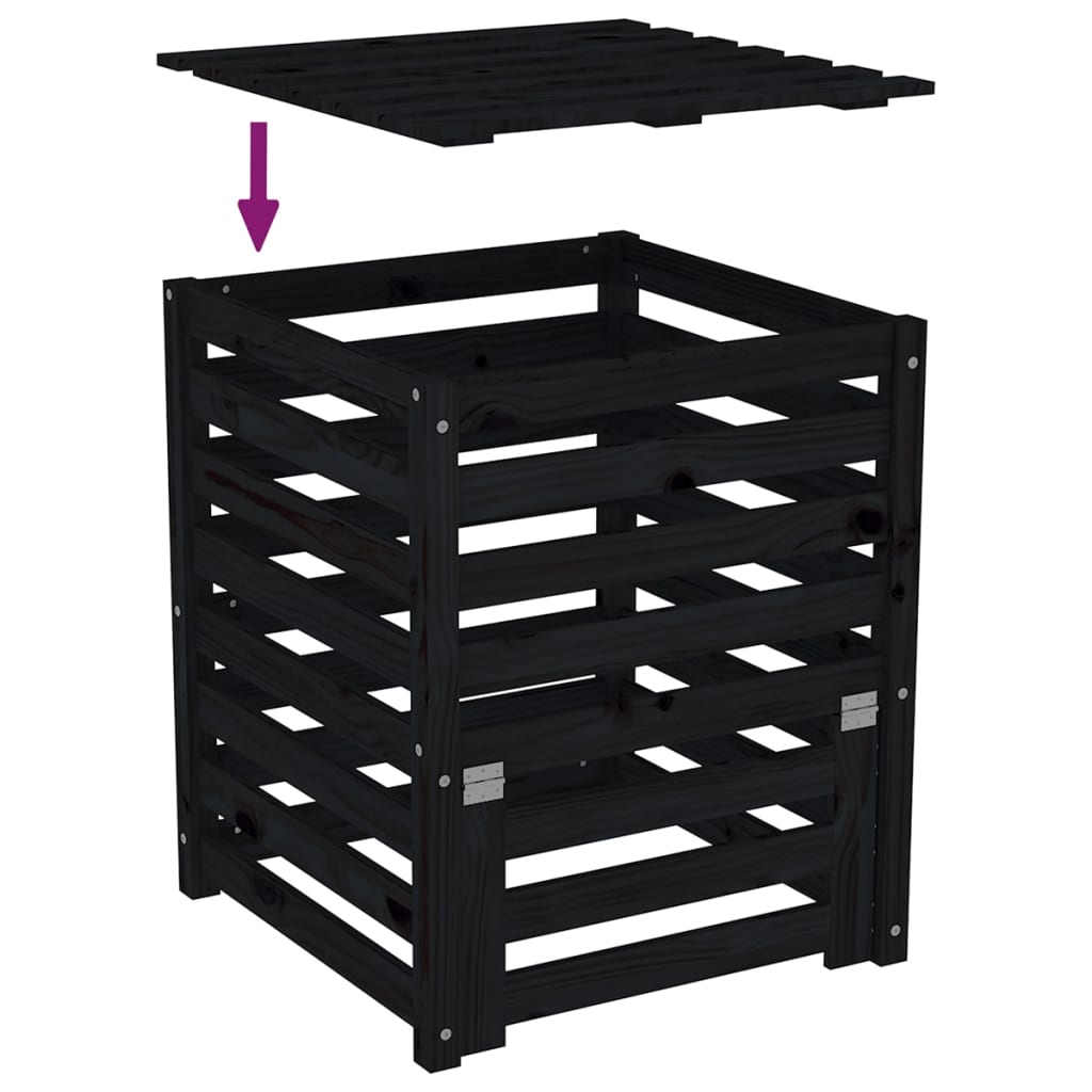 Compostiera Nera 63,5x63,5x77,5 cm in Legno Massello di Pino - homemem39