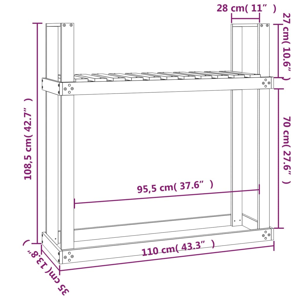 Portalegna 110x35x108,5 cm in Legno Massello di Pino - homemem39