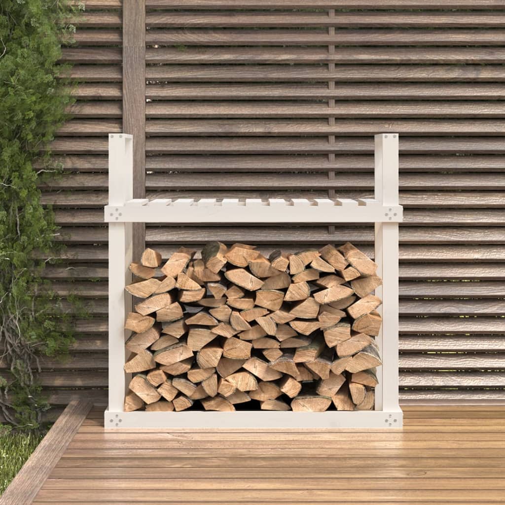 Portalegna Bianco 110x35x108,5 cm in Legno Massello di Pino - homemem39