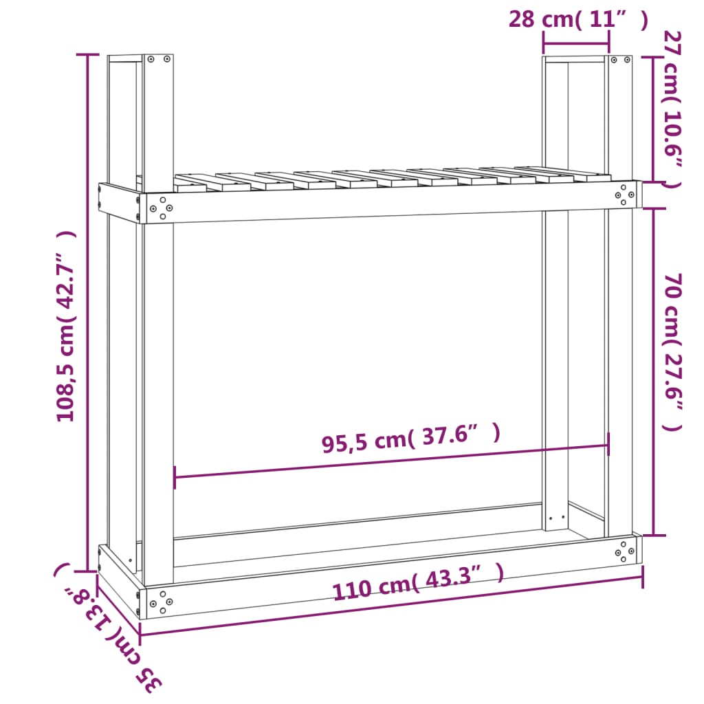 Portalegna Grigio 110x35x108,5 cm in Legno Massello di Pino - homemem39