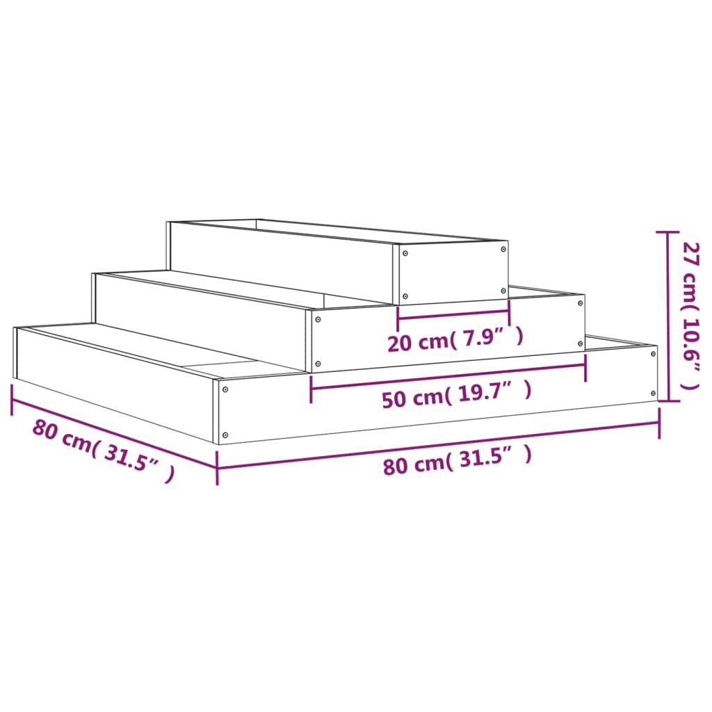Fioriera Nera 80x80x27 cm in Legno Massello di Pino - homemem39