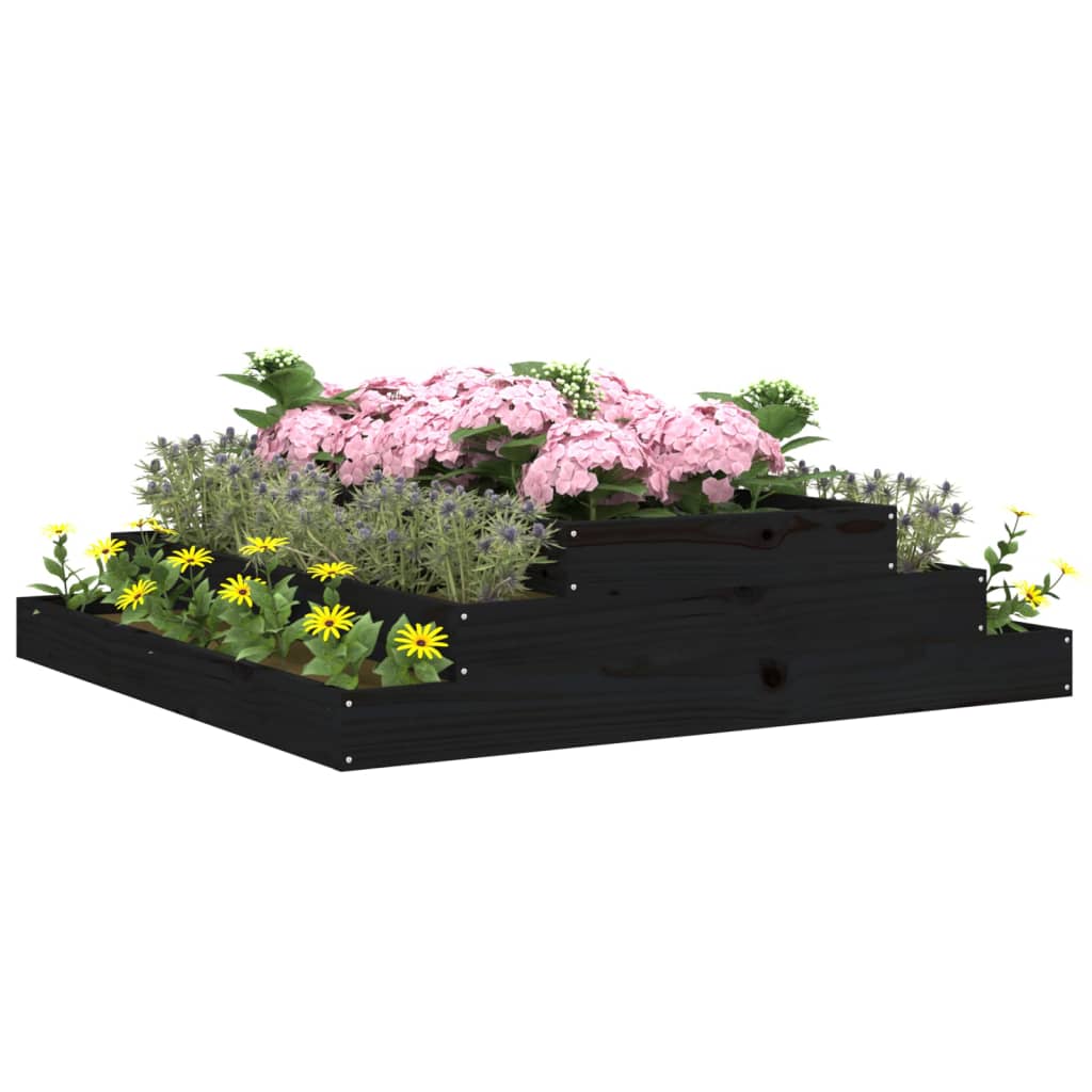 Fioriera Nera 110x110x27 cm in Legno Massello di Pino - homemem39