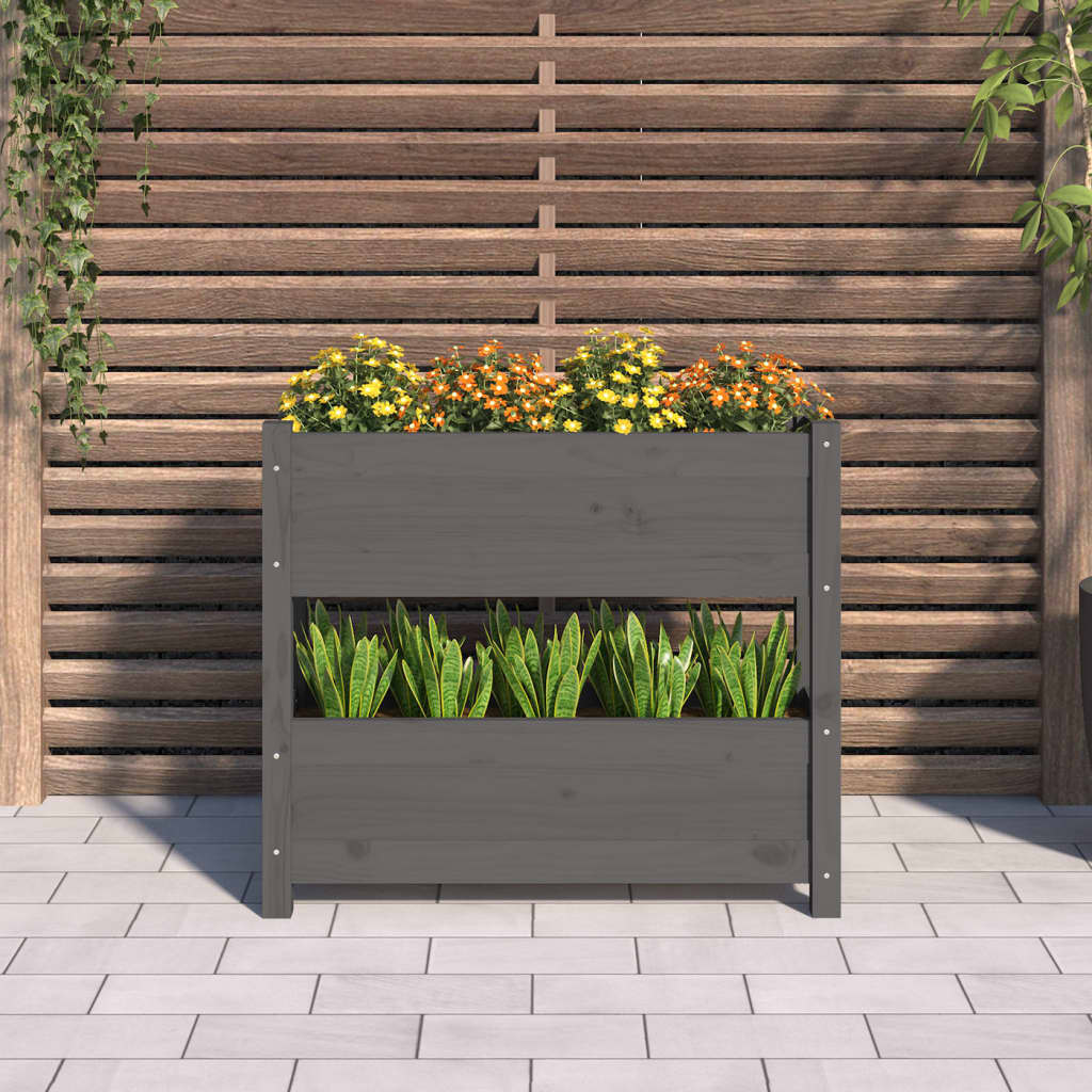 Fioriera Grigia 77x25x66 cm in Legno Massello di Pino - homemem39