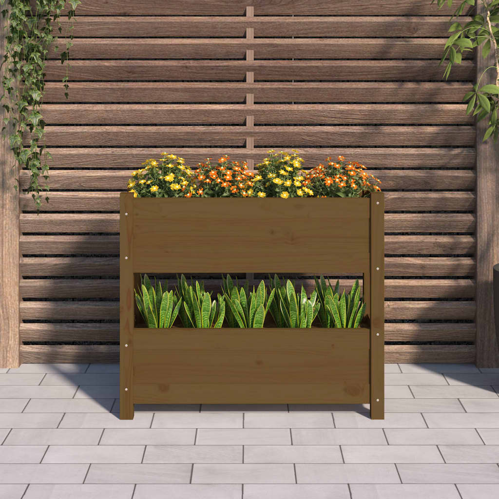 Fioriera Marrone Ambra 77x25x66 cm in Legno Massello di Pino - homemem39