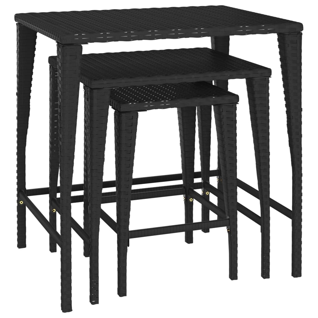 Tavolini Impilabili 3 pz Neri in Polyrattan - homemem39