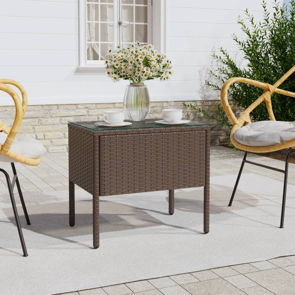 Tavolino Marrone 53x37x48 cm Polyrattan e Vetro Temperato - homemem39