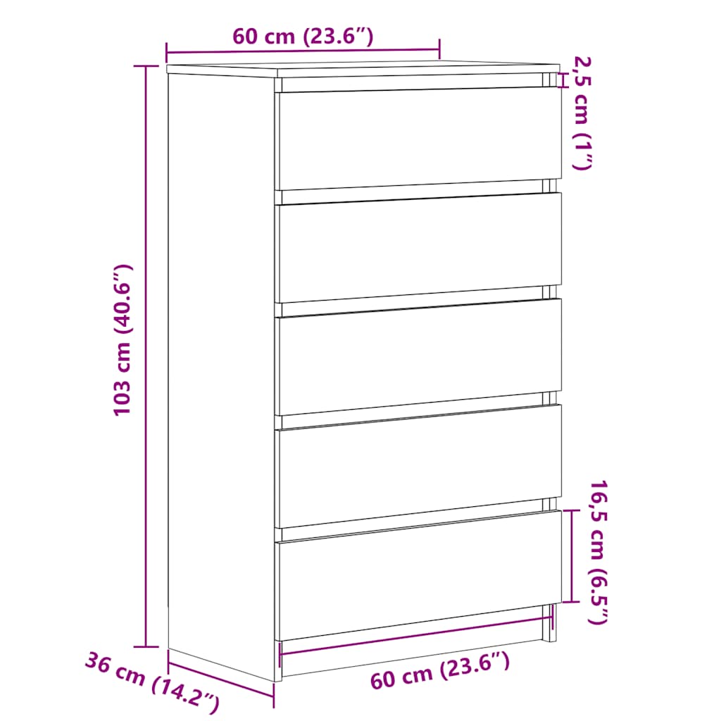 Cassettiera Nera 60x36x103 cm in Legno Multistrato - homemem39