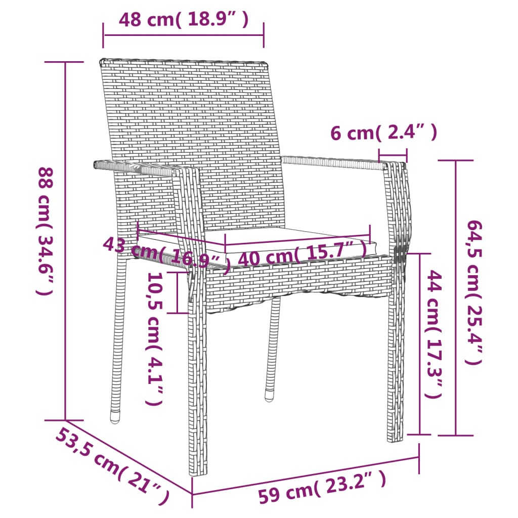 Sedie da Giardino con Cuscini 2 pz in Polyrattan Grigie - homemem39