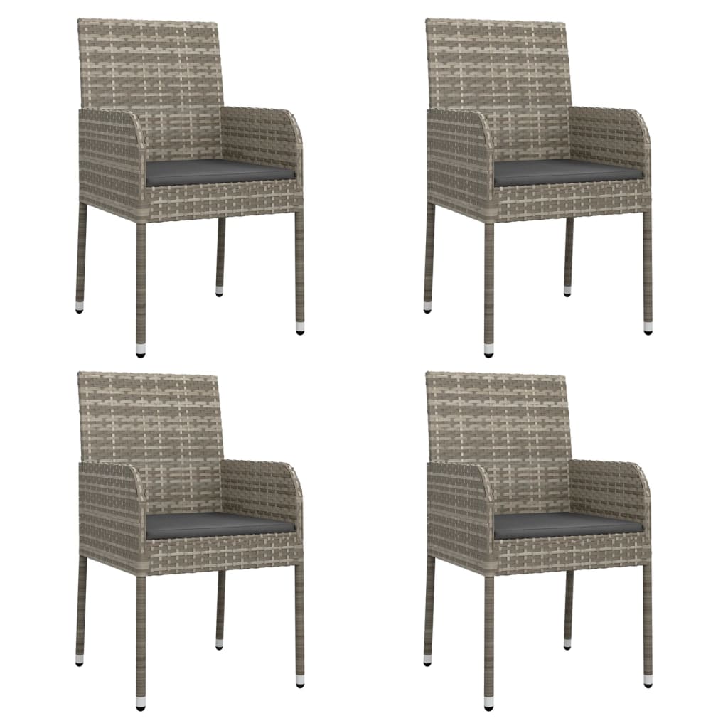 Sedie da Giardino con Cuscini 4 pz in Polyrattan Grigie - homemem39