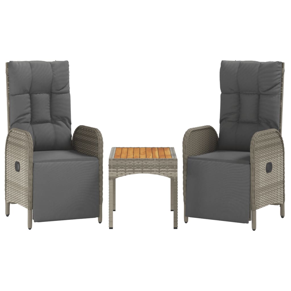 Sedie Reclinabili da Giardino 2 pz con Tavolo Grigio Polyrattan