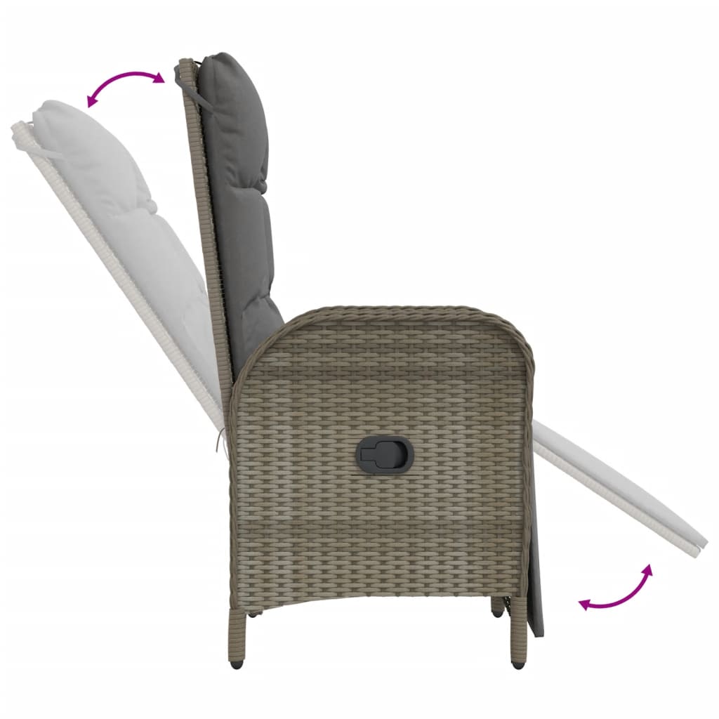 Sedie Reclinabili da Giardino 2 pz con Tavolo Grigio Polyrattan