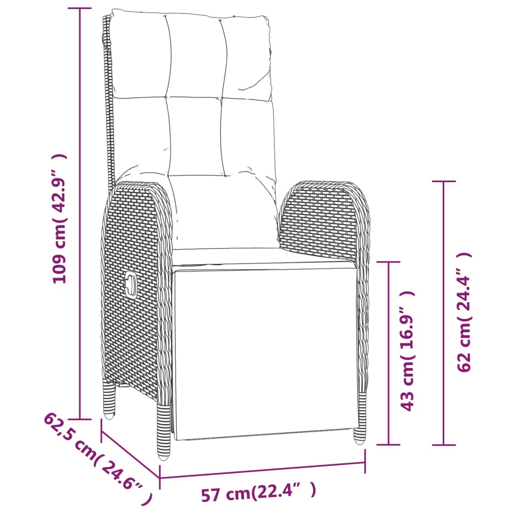 Sedie Reclinabili da Giardino 2 pz con Tavolo Grigio Polyrattan