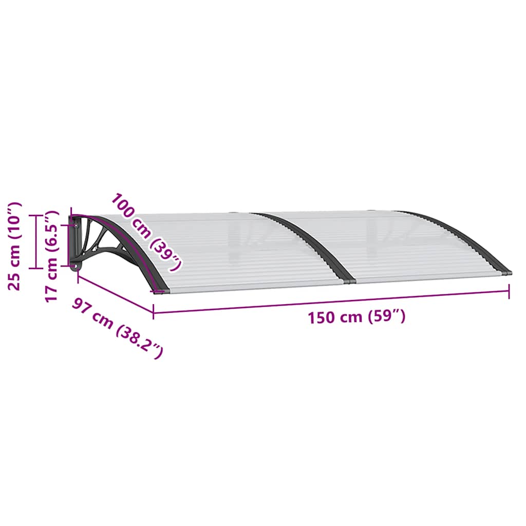 Tettoia per Porta Nera 150x100 cm Policarbonato | homemem39