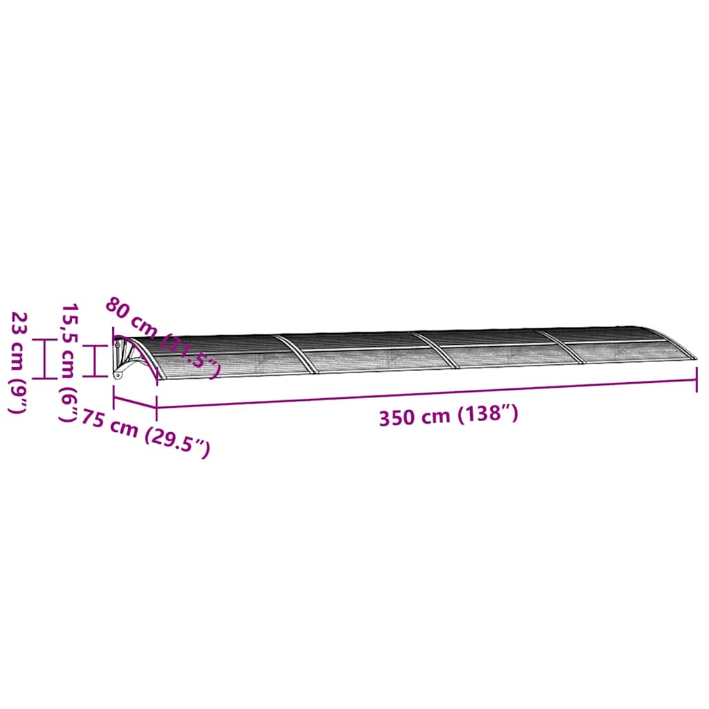 Tettoia per Porta Grigio e Trasparente 350x75 cm Policarbonato | homemem39