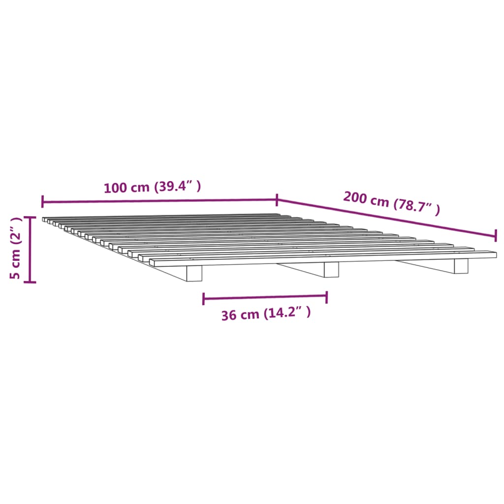 Giroletto senza Materasso 100x200 cm in Legno Massello di Pino - homemem39